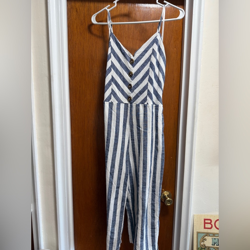 Kensie Navy and White Striped Jumpsuit